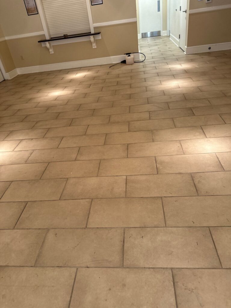 carpet masters doing a tile and grout cleaning project in fernandina beach, florida.